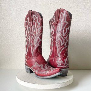 Elegant Red Embroidered Heeled Boots